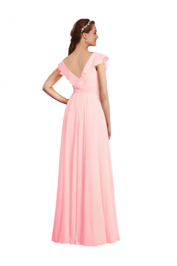 Long Cap Sleeves Chiffon Pink A-Line Bridesmaid Dress / Evening Gowns Newcastle