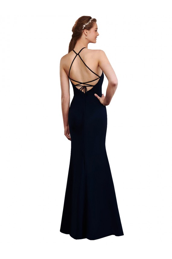 Long Sleeveless Soft Chiffon Dark Navy Mermaid Bridesmaid Dress Newcastle