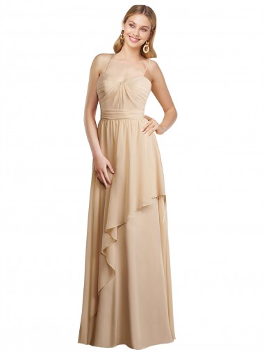 Long Sleeveless Soft Chiffon Champagne Spaghetti Straps A-Line Bridesmaid Dress Newcastle