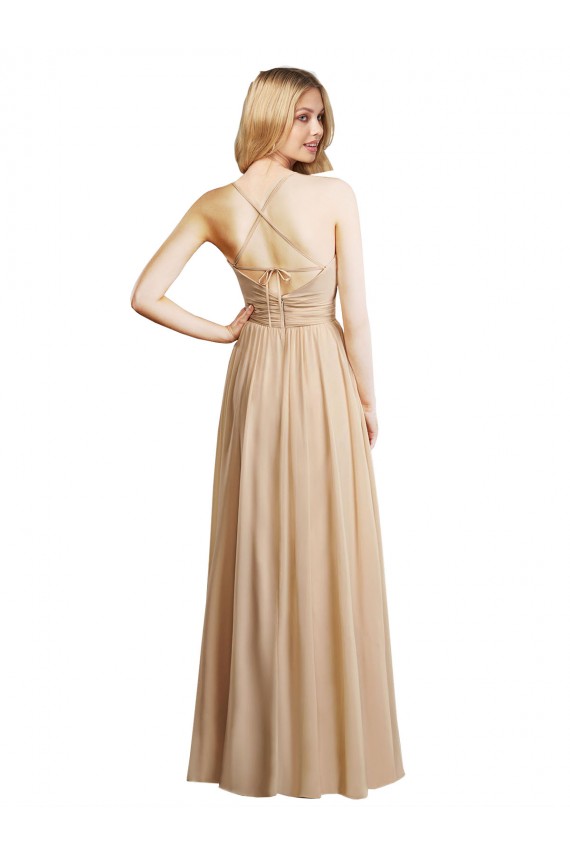 Long Sleeveless Soft Chiffon Champagne Spaghetti Straps A-Line Bridesmaid Dress Newcastle