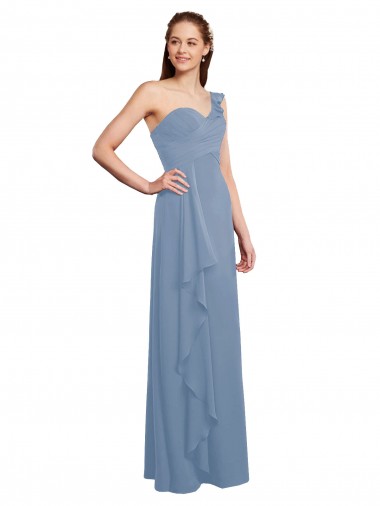 Long Sleeveless Chiffon Dusty Blue One Shoulder A-Line Formal Dress / Bridesmaid Dress Newcastle