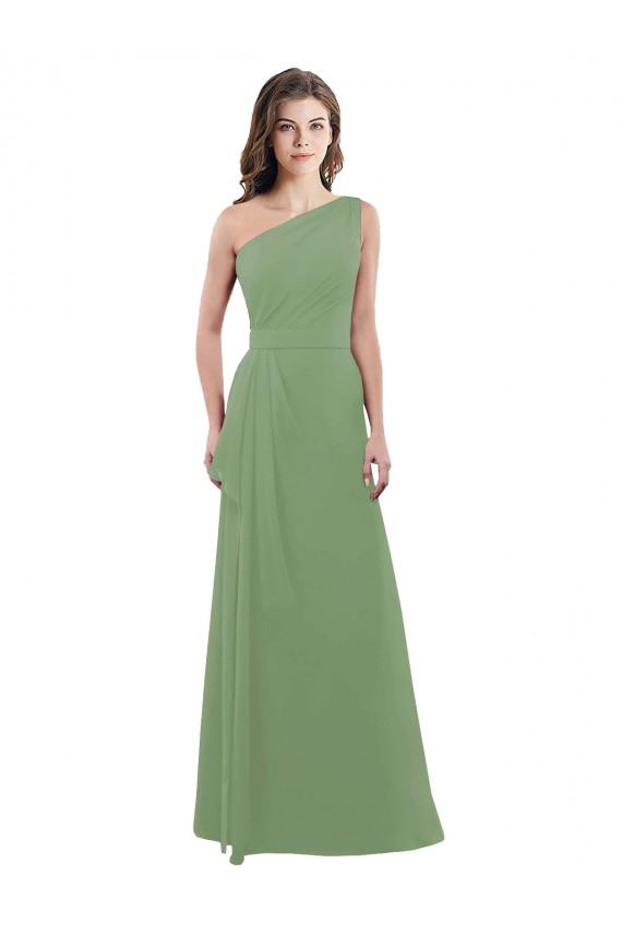 Long Sleeveless Soft Chiffon Seagrass A-Line Bridesmaid Dress Newcastle