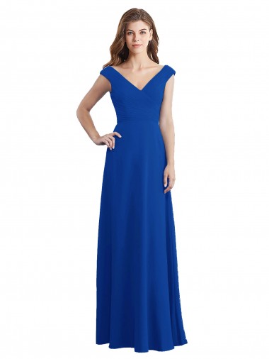 Long Sleeveless Chiffon Royal Blue V-Neck A-Line Bridesmaid Dress / Evening Dress Newcastle