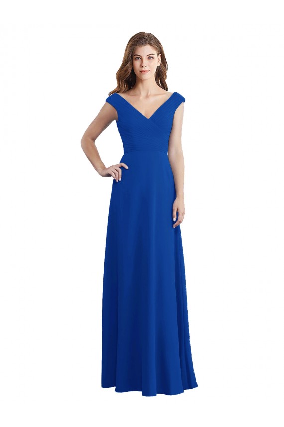 Long Sleeveless Chiffon Royal Blue V-Neck A-Line Bridesmaid Dress / Evening Dress Newcastle