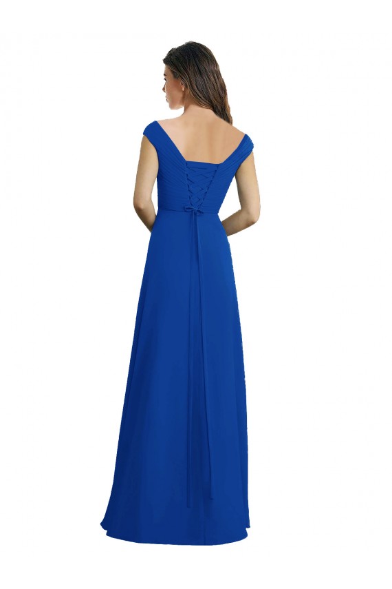 Long Sleeveless Chiffon Royal Blue V-Neck A-Line Bridesmaid Dress / Evening Dress Newcastle