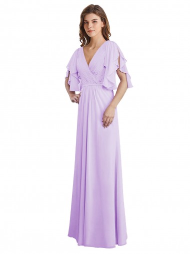 Long Split Sleeves Soft Chiffon Lilac A-Line Bridesmaid Dress Newcastle