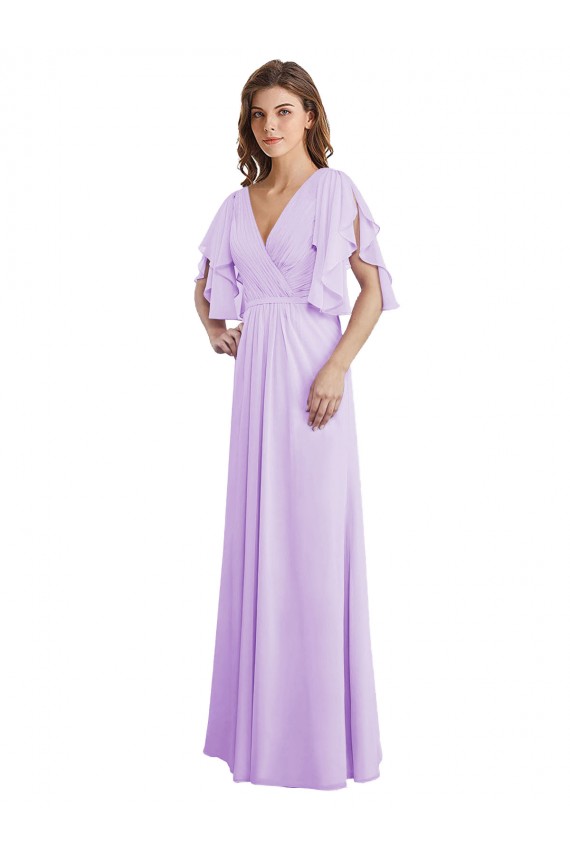 Long Split Sleeves Soft Chiffon Lilac A-Line Bridesmaid Dress Newcastle