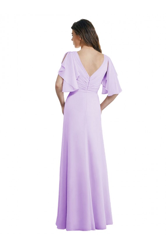 Long Split Sleeves Soft Chiffon Lilac A-Line Bridesmaid Dress Newcastle