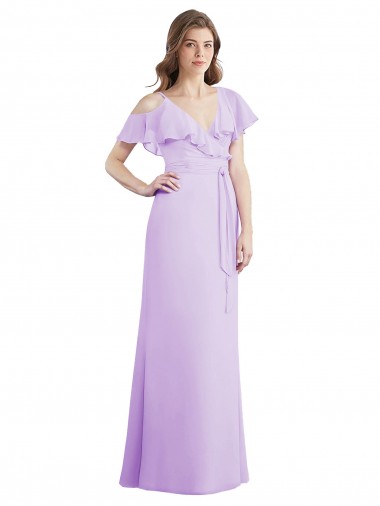 Long Cold Shoulder Soft Chiffon Lilac A-Line Bridesmaid Dresses Newcastle