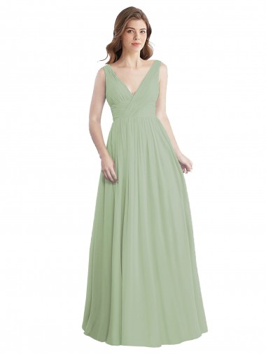 Long Sleeveless Soft Chiffon Smoke Green A-Line Formal Dress / Bridesmaid Dress Newcastle