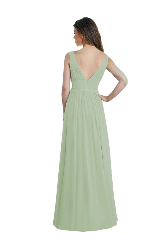 Long Sleeveless Soft Chiffon Smoke Green A-Line Formal Dress / Bridesmaid Dress Newcastle