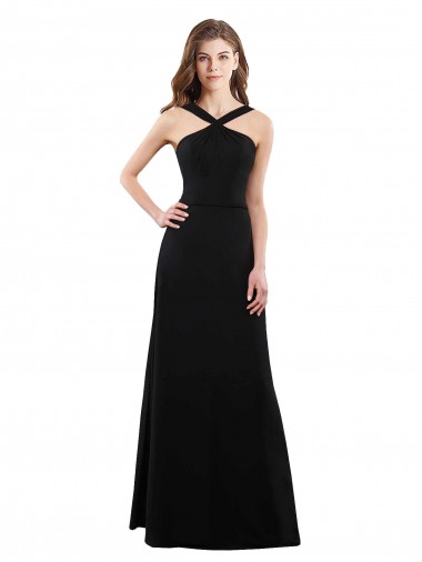 Long Sleeveless Soft Chiffon Black Halter Neck A-Line Bridesmaid Dress Newcastle