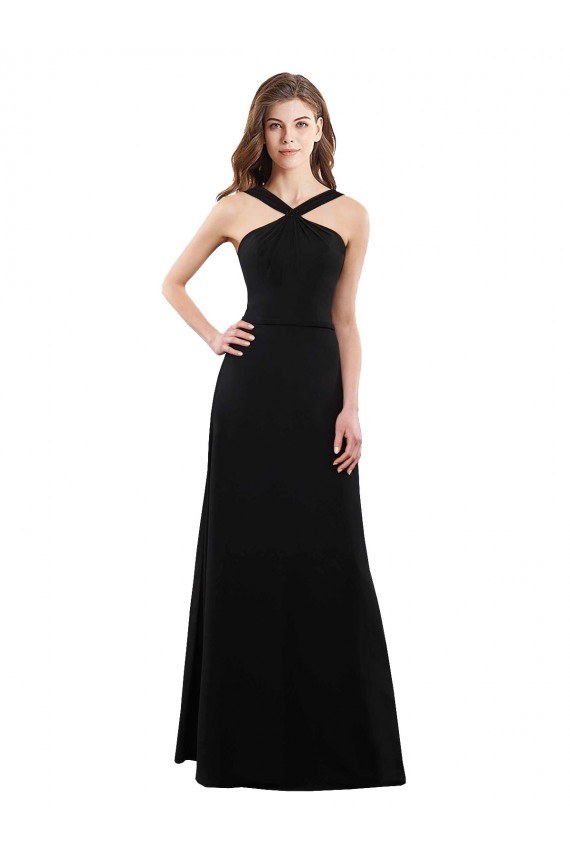 Long Sleeveless Soft Chiffon Black Halter Neck A-Line Bridesmaid Dress Newcastle