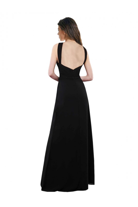 Long Sleeveless Soft Chiffon Black Halter Neck A-Line Bridesmaid Dress Newcastle