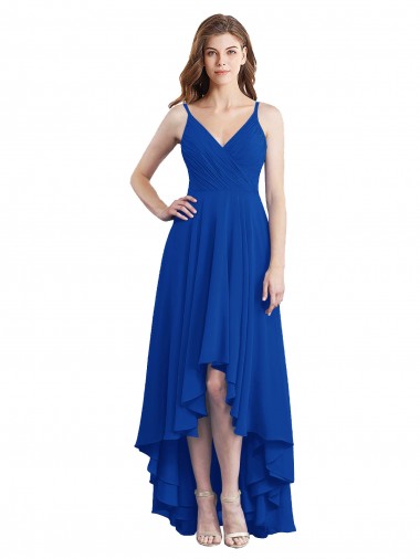 Long Sleeveless Soft Chiffon Royal Blue A-Line High Low Bridesmaid Dress Newcastle