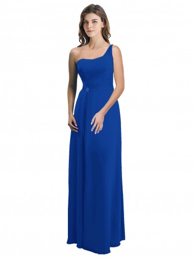 Long Sleeveless Soft Chiffon Royal Blue One Shoulder A-Line Bridesmaid Dress Newcastle