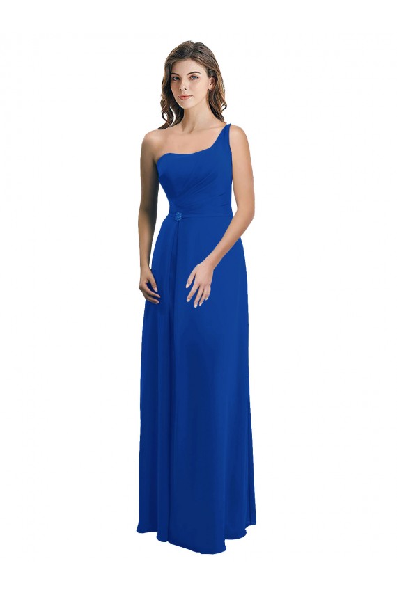Long Sleeveless Soft Chiffon Royal Blue One Shoulder A-Line Bridesmaid Dress Newcastle