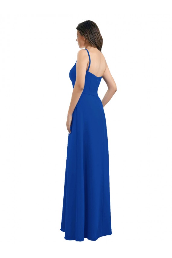 Long Sleeveless Soft Chiffon Royal Blue One Shoulder A-Line Bridesmaid Dress Newcastle