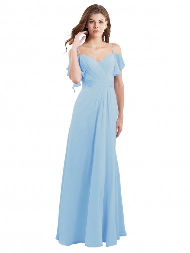 Long Cold Shoulder Soft Chiffon Light Sky Blue A-Line Bridesmaid Dress Newcastle