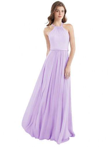 Long Sleeveless Chiffon Lilac Halter Neck A-Line Bridesmaid Dress / Evening Dress Newcastle