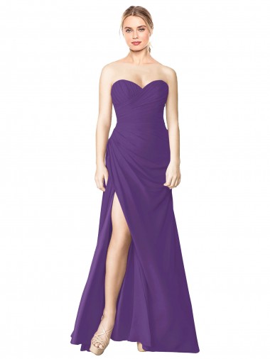 Long Sleeveless Soft Chiffon Plum Purple Sweetheart A-Line Bridesmaid Dress Newcastle