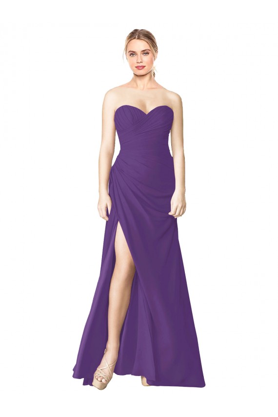 Long Sleeveless Soft Chiffon Plum Purple Sweetheart A-Line Bridesmaid Dress Newcastle
