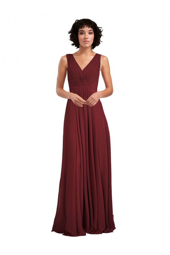 Long Sleeveless Soft Chiffon Burgundy A-Line Bridesmaid Dress Newcastle