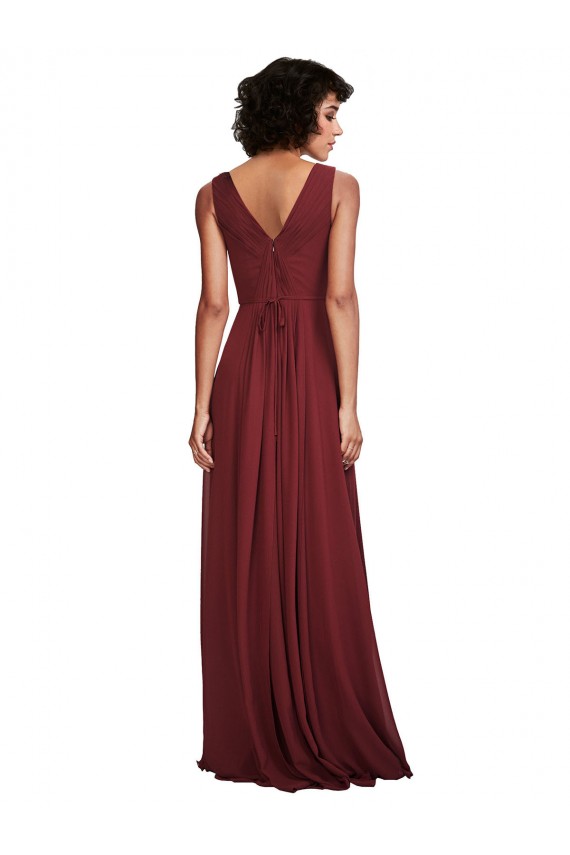 Long Sleeveless Soft Chiffon Burgundy A-Line Bridesmaid Dress Newcastle
