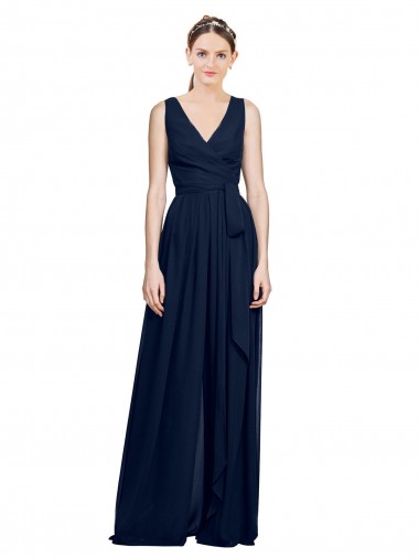 Long Sleeveless Chiffon Dark Navy A-Line Wedding Party Dress Newcastle