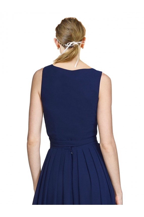 Long Sleeveless Chiffon Dark Navy A-Line Wedding Party Dress Newcastle