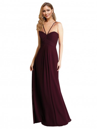 Long Sleeveless Chiffon Burgundy Gold A-Line Wedding Party Dress Newcastle