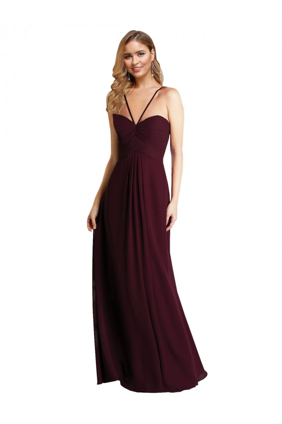 Long Sleeveless Chiffon Burgundy Gold A-Line Wedding Party Dress Newcastle