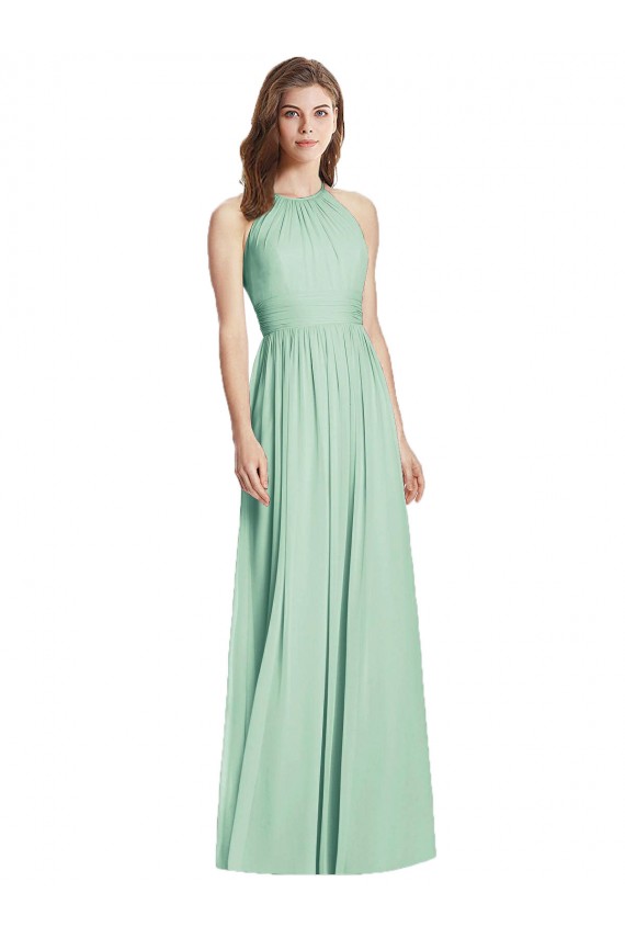 Long Sleeveless Soft Chiffon Mint Green A-Line Semi Formal Evening Dress / Bridesmaid Dress Newcastle