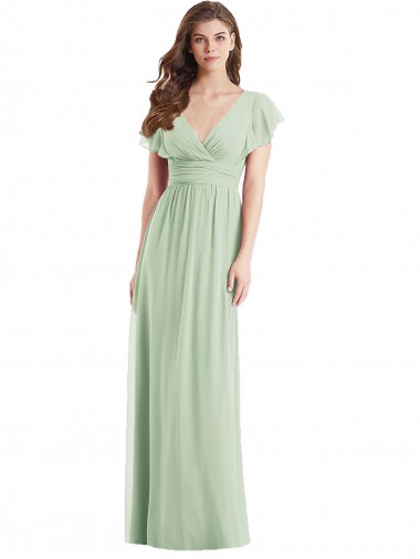 Long Flutter Sleeves Soft Chiffon Sage Trumpet Bridesmaid Dress Newcastle