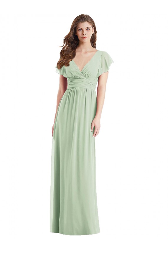 Long Flutter Sleeves Soft Chiffon Sage Trumpet Bridesmaid Dress Newcastle