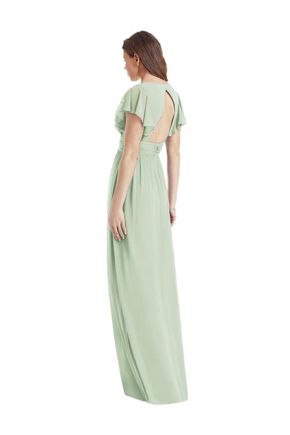 Long Flutter Sleeves Soft Chiffon Sage Trumpet Bridesmaid Dress Newcastle