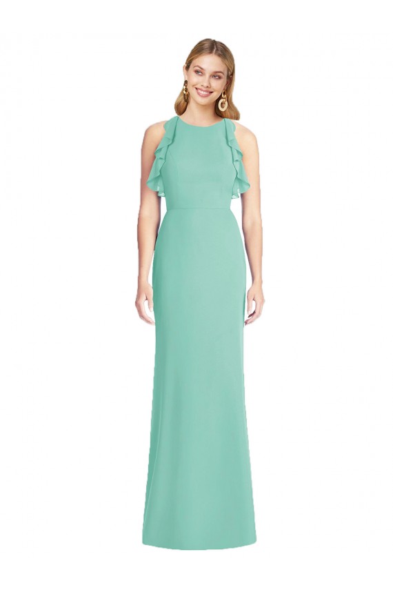 Long Sleeveless Soft Chiffon Jade Mermaid Bridesmaid Dress Newcastle