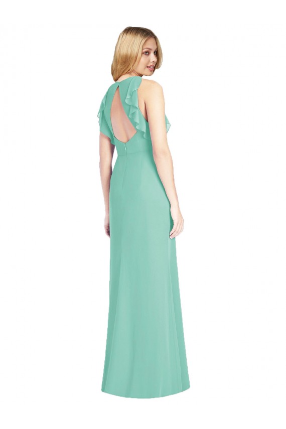 Long Sleeveless Soft Chiffon Jade Mermaid Bridesmaid Dress Newcastle
