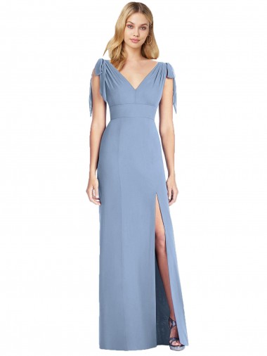 Long Sleeveless Soft Chiffon Dusty Blue Mermaid Bridesmaid Dress Newcastle