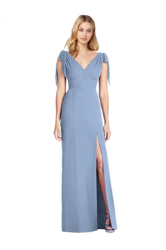Long Sleeveless Soft Chiffon Dusty Blue Mermaid Bridesmaid Dress Newcastle