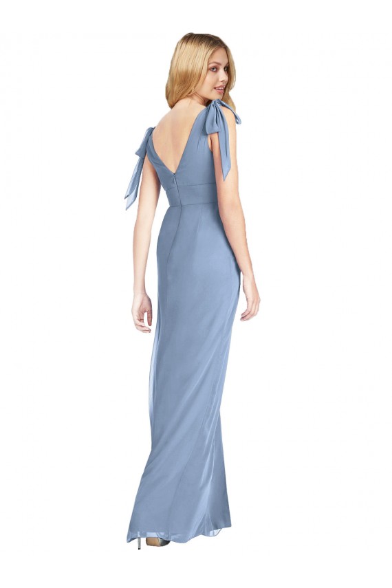 Long Sleeveless Soft Chiffon Dusty Blue Mermaid Bridesmaid Dress Newcastle