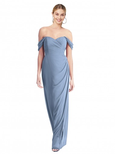 Long Sleeveless Soft Chiffon Dusty Blue Mermaid Semi Formal Evening Dress / Bridesmaid Dress Newcastle