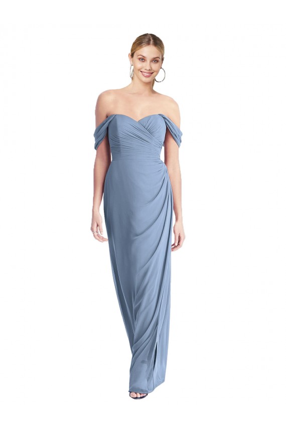 Long Sleeveless Soft Chiffon Dusty Blue Mermaid Semi Formal Evening Dress / Bridesmaid Dress Newcastle
