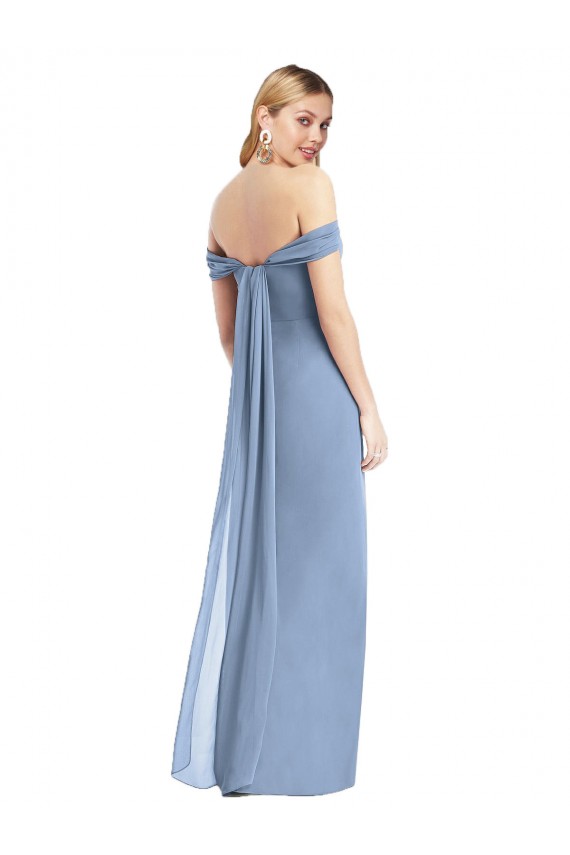Long Sleeveless Soft Chiffon Dusty Blue Mermaid Semi Formal Evening Dress / Bridesmaid Dress Newcastle