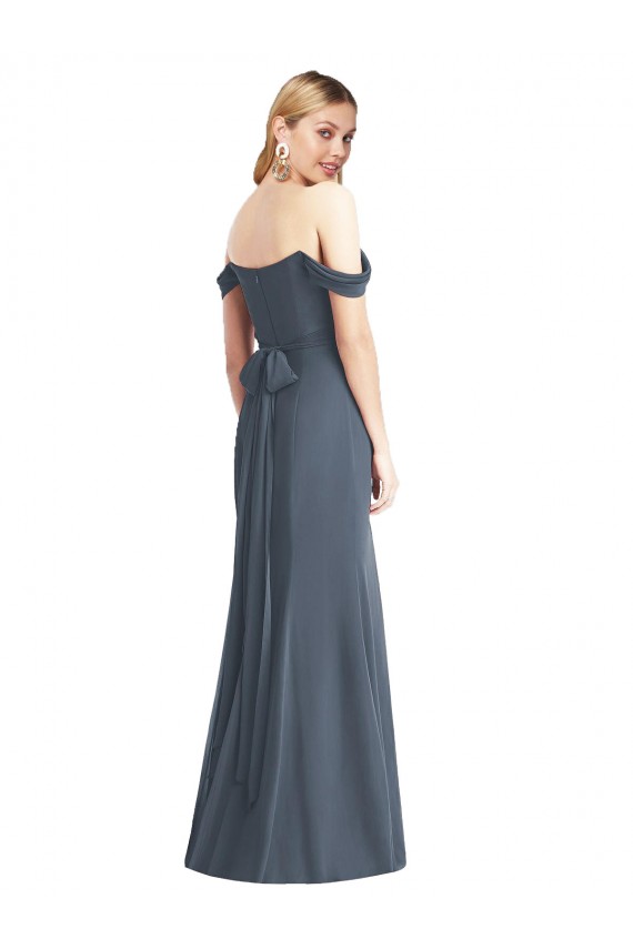 Long Sleeveless Soft Chiffon Silver Stone Trumpet Bridesmaid Dress Newcastle