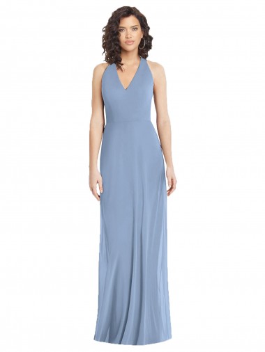 Long Sleeveless Soft Chiffon Dusty Blue Trumpet Formal Evening Gown / Bridesmaid Dress Newcastle