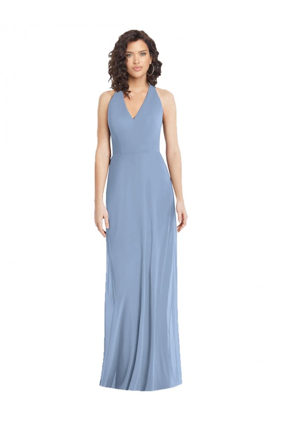 Long Sleeveless Soft Chiffon Dusty Blue Trumpet Formal Evening Gown / Bridesmaid Dress Newcastle