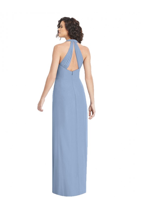 Long Sleeveless Soft Chiffon Dusty Blue Trumpet Formal Evening Gown / Bridesmaid Dress Newcastle
