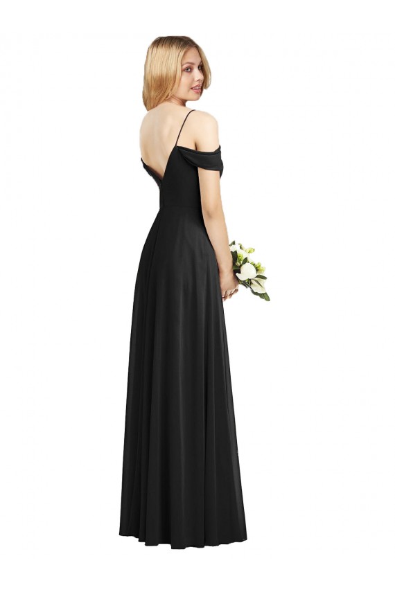 Long Cold Shoulder Soft Chiffon Black A-Line Semi Formal Evening Dress / Bridesmaid Dress Newcastle