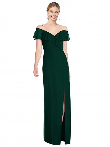 Long Cold Shoulder Soft Chiffon Ever Green Trumpet Semi Formal Evening Dress / Bridesmaid Dress Newcastle